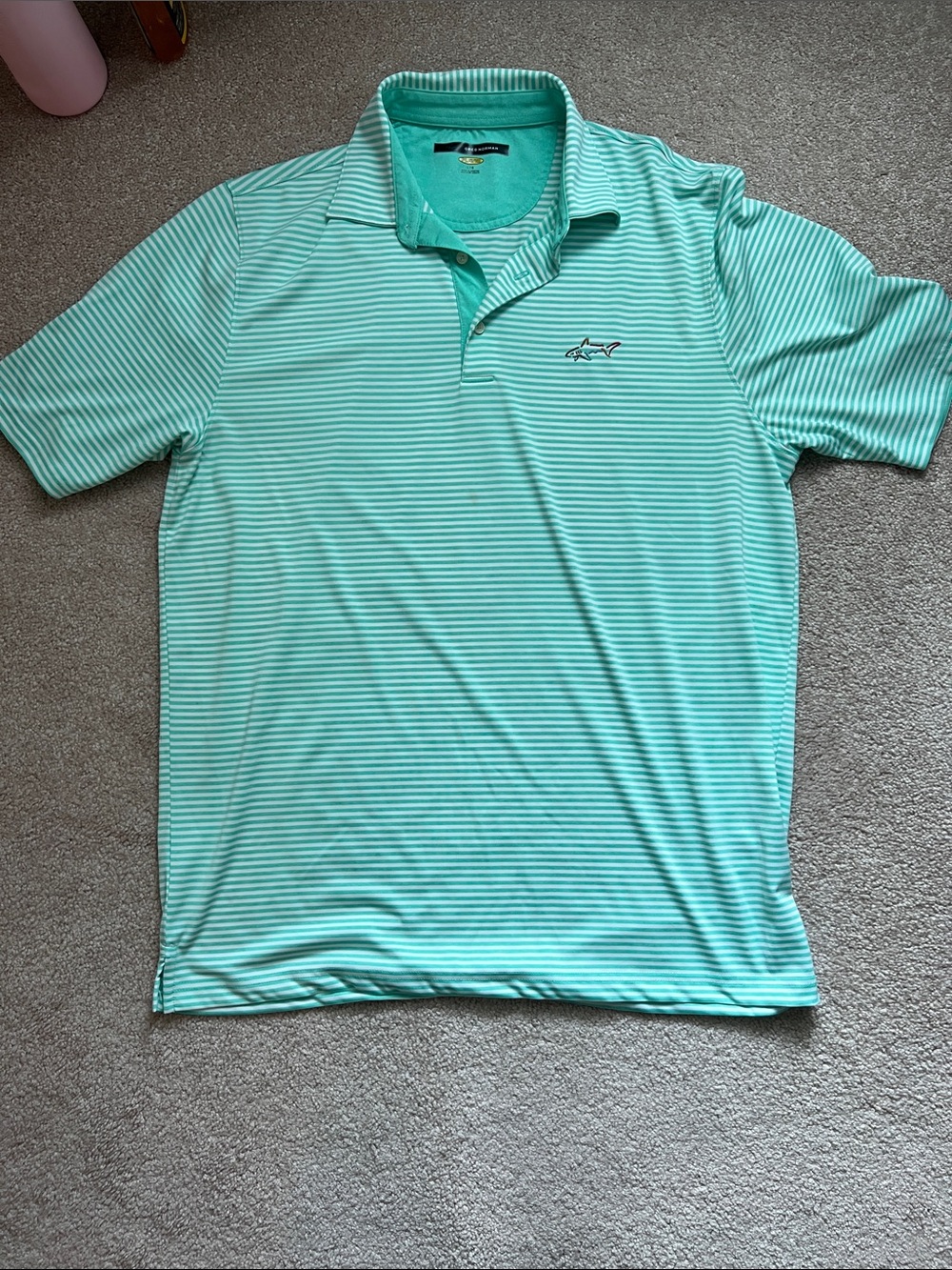 Greg Norman Collection Mint Green Striped Performance Polo - size Large
